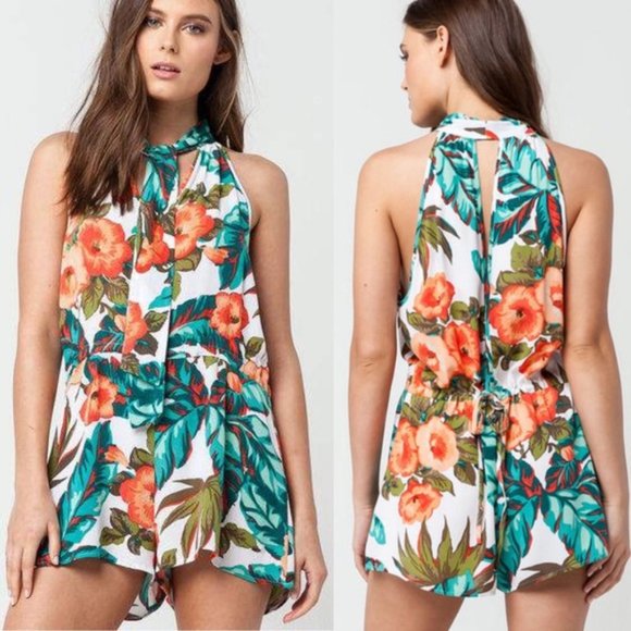 O'Neill Pants - O'Neil Emma Tropical Havana Floral Keyhole Romper
